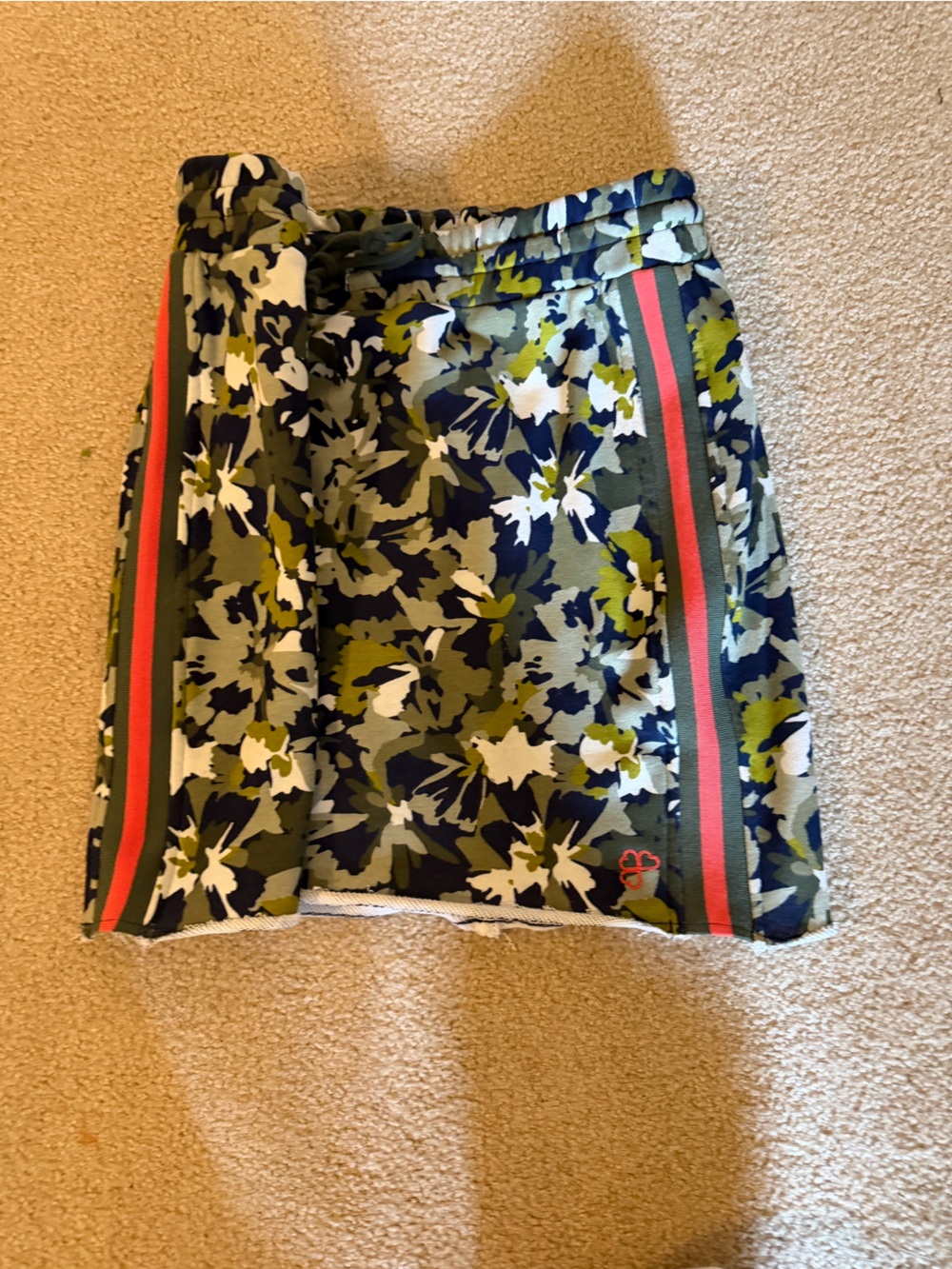 Krimson Klover Navy, Olive & White Floral Mini Skirt with Coral Stripe